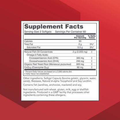 Protocol For Life Balance Cardio Tri Plex supplement facts showing omega 3 and red yeast rice ingredients