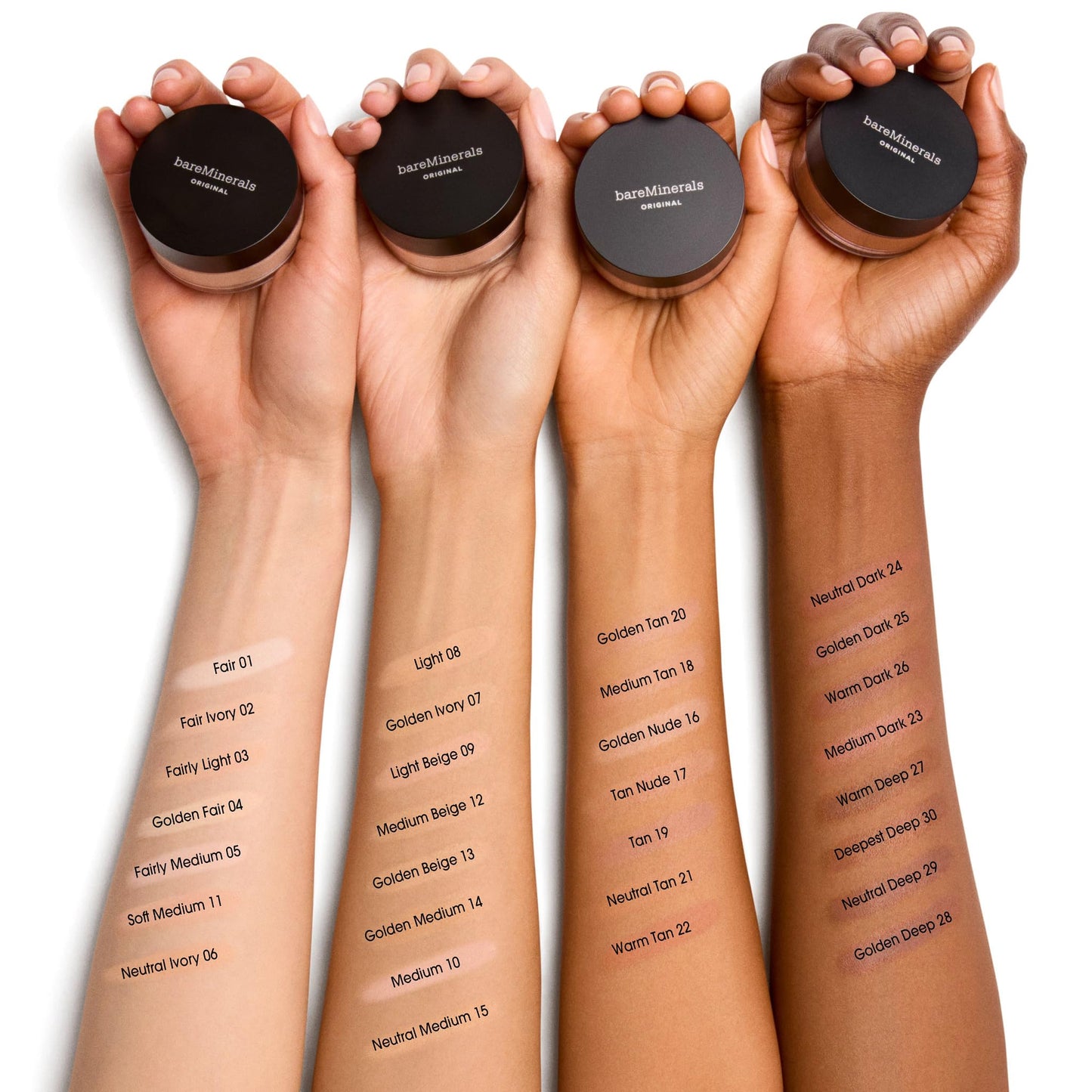 bareMinerals talc free powder foundation side view angle on white surface