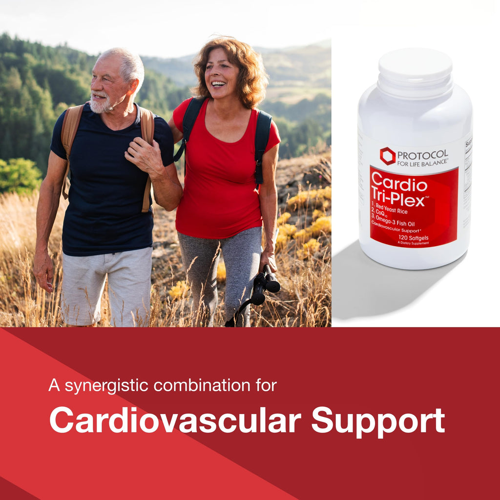 Protocol For Life Balance heart health softgels bottle side view with clear dosage instructions