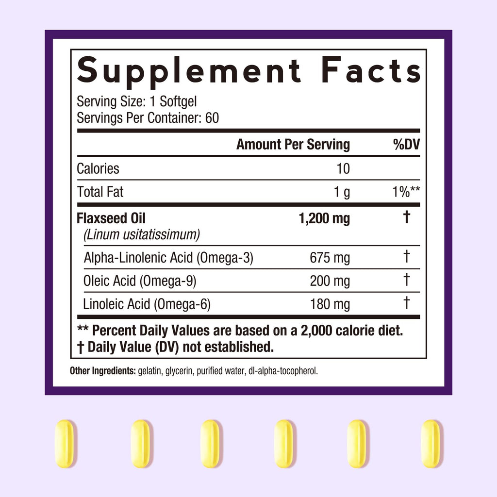 Doctor's Recipes Flaxseed Oil 60 softgels dietary supplement label showing supplement facts