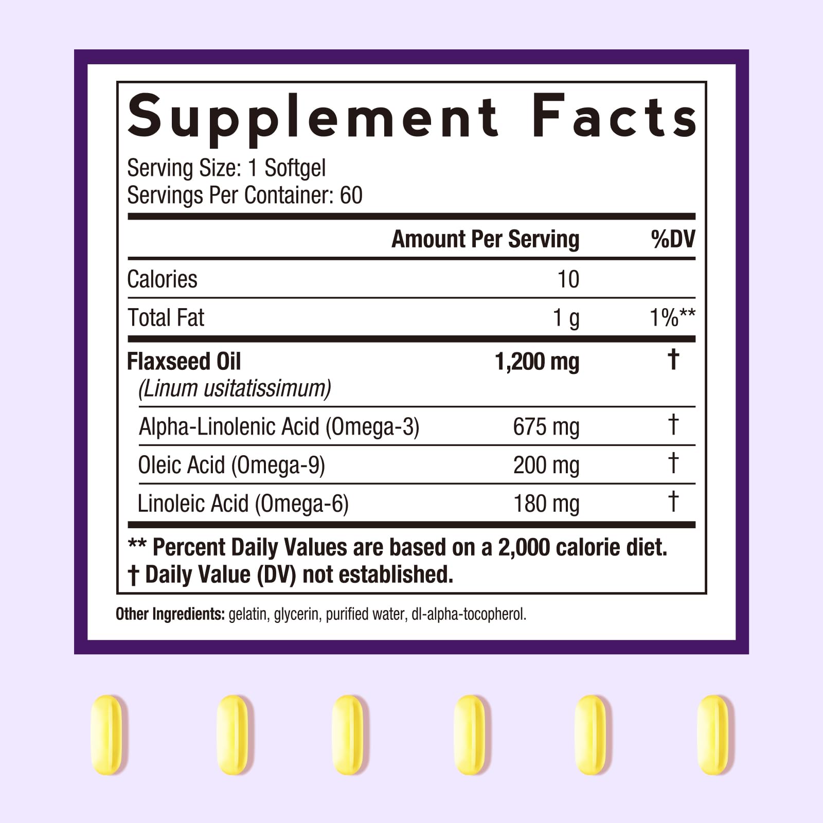 Doctor's Recipes Flaxseed Oil 60 softgels dietary supplement label showing supplement facts