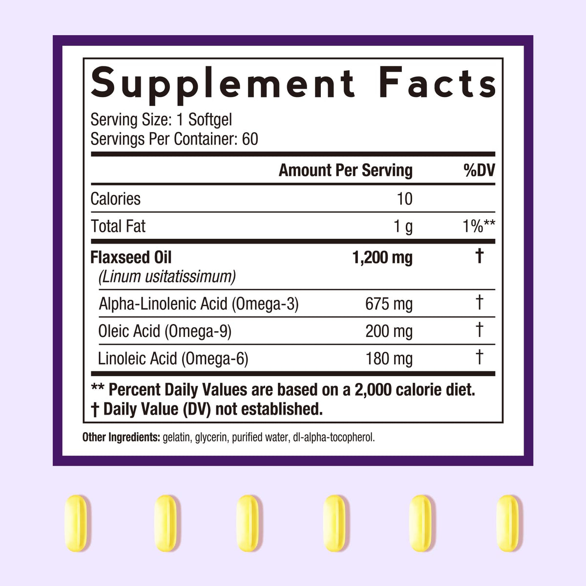 Doctor's Recipes Flaxseed Oil 60 softgels dietary supplement label showing supplement facts