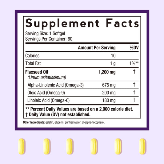 Doctor's Recipes Flaxseed Oil 60 softgels dietary supplement label showing supplement facts