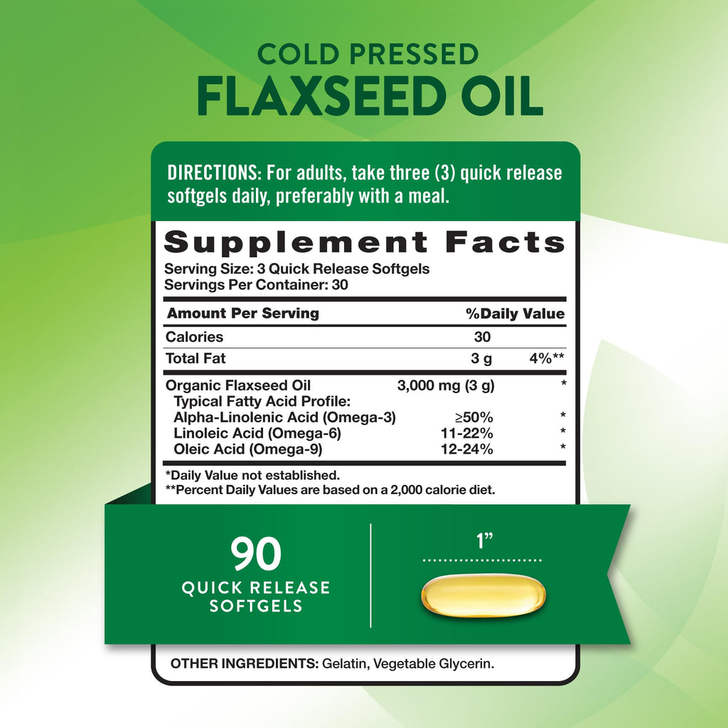 Nature's Truth cold pressed flaxseed oil omega 3 6 9 supplement label facts