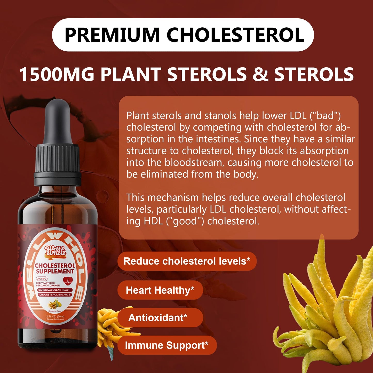 Liquid cholesterol support drops 2 fluid ounce bottle size comparison