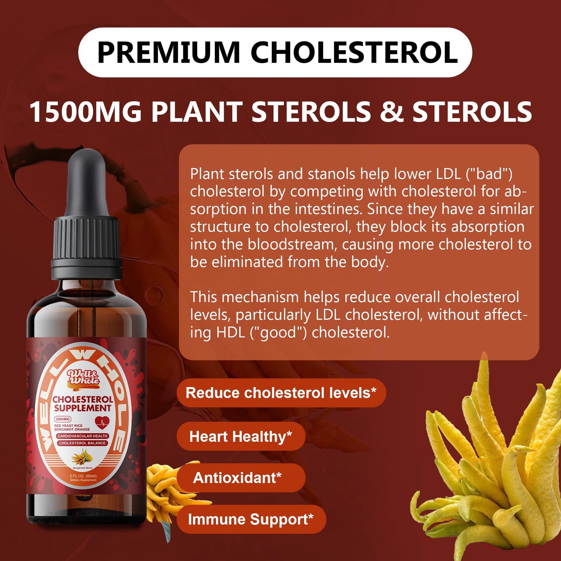 Liquid cholesterol support drops 2 fluid ounce bottle size comparison