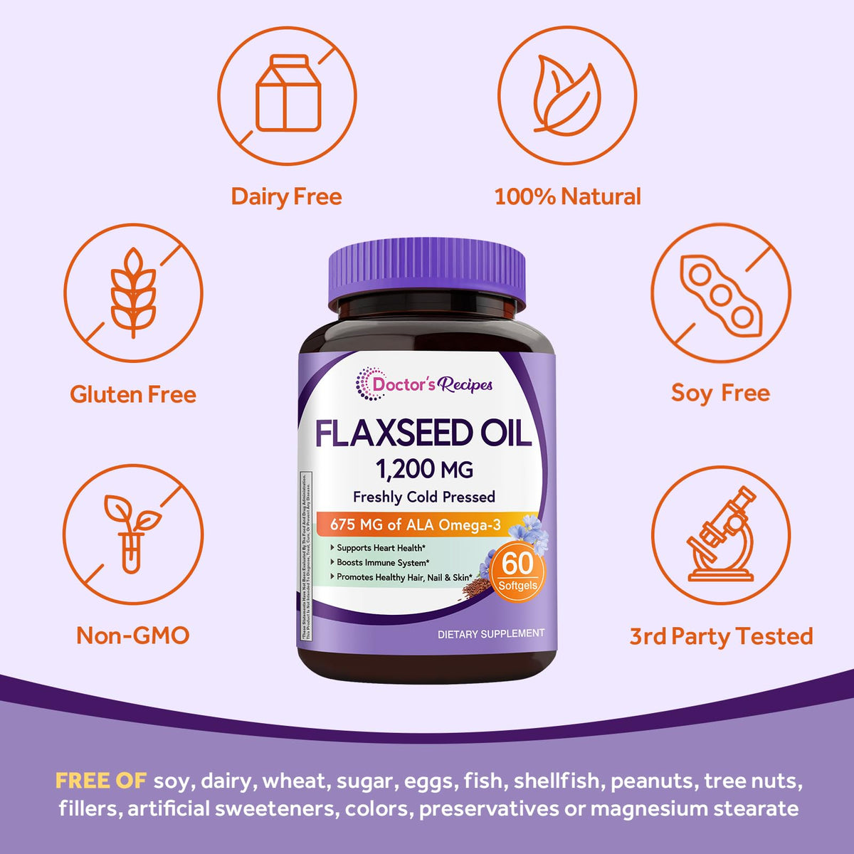 Doctor's Recipes non GMO gluten free vegan omega 3 6 9 supplement softgels