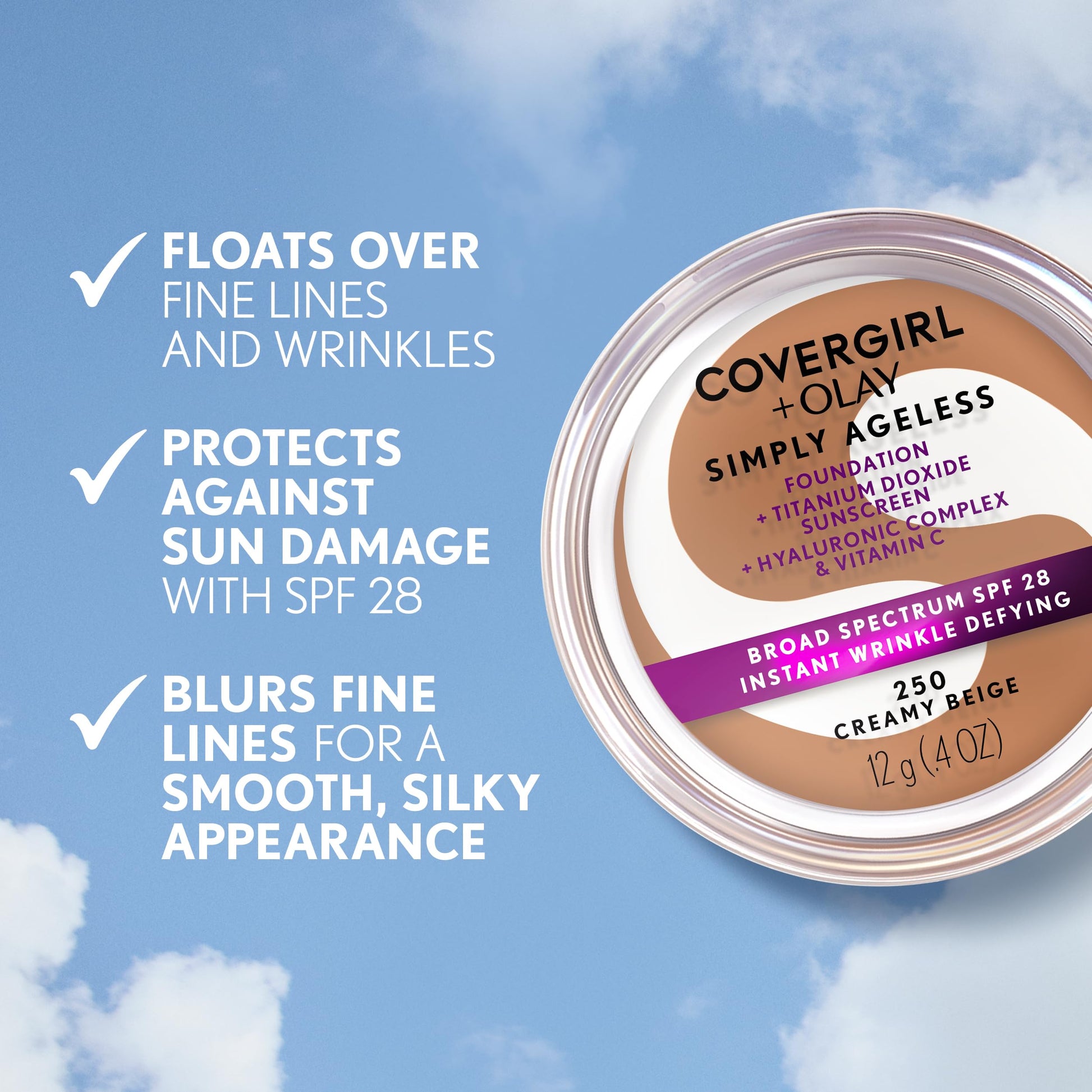 COVERGIRL Creamy Natural wrinkle defying makeup container showing ingredient list label