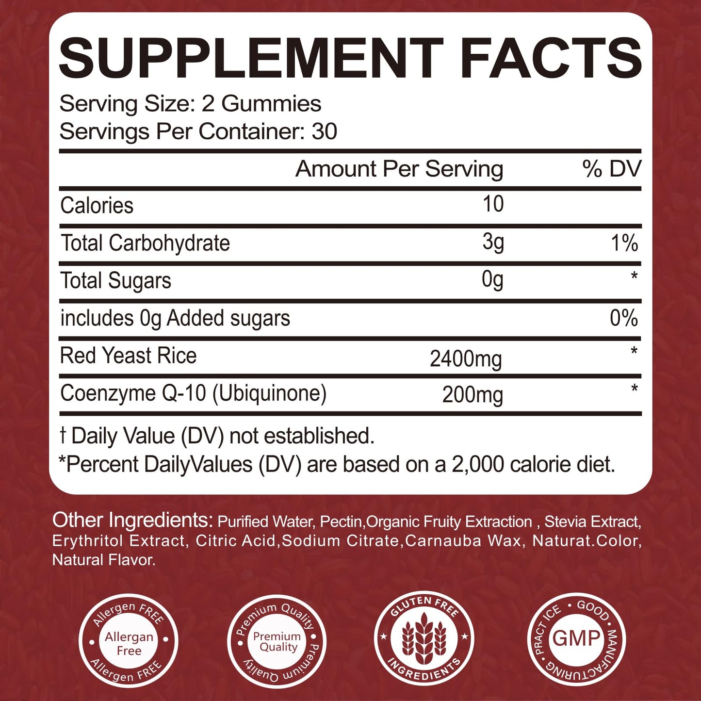 Yalei heart health gummies label details