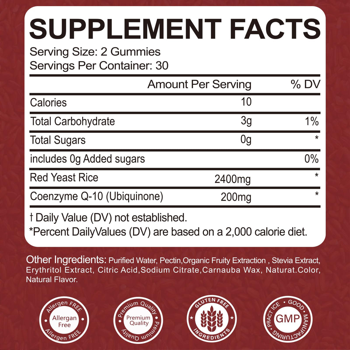 Yalei heart health gummies label details