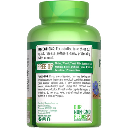 Nature's Truth quick release flaxseed oil softgels complete bottle back ingredients list