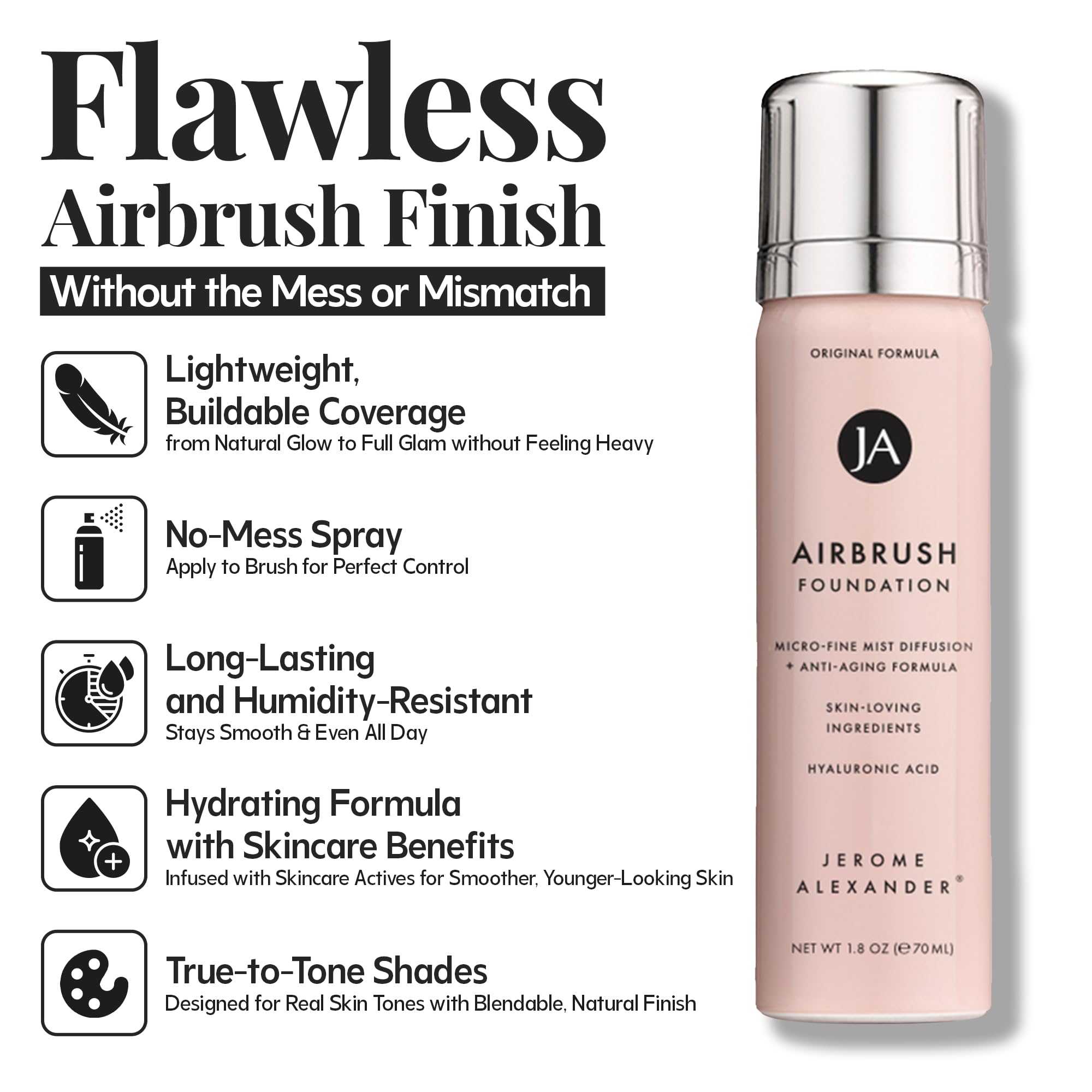 Jerome Alexander spray makeup bottle alongside the synthetic angled Kabuki brush tool