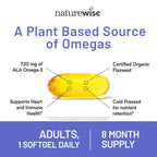 Close up look of certified organic non GMO flax seed oil softgels for glowing skin and healthy hair