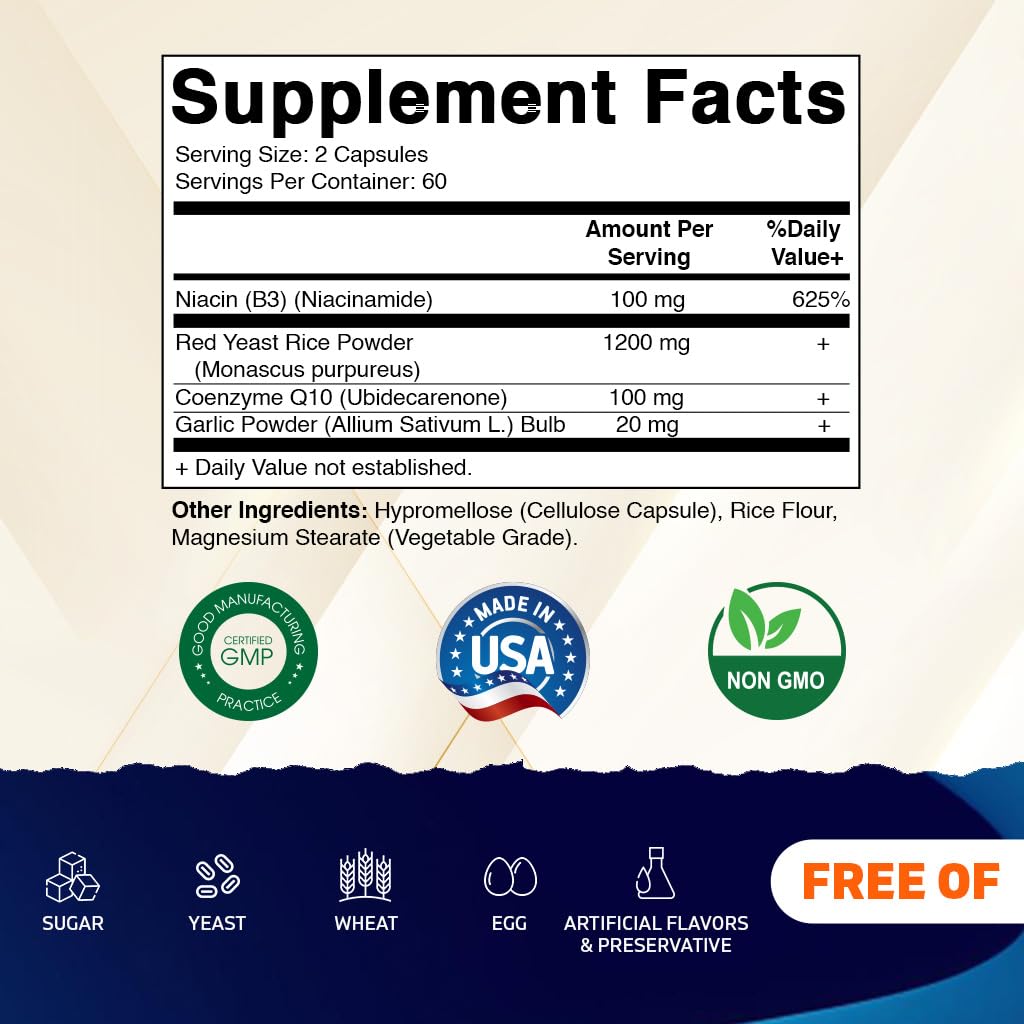 Vitamatic Red Yeast Rice with CoQ10 120 capsules label detail