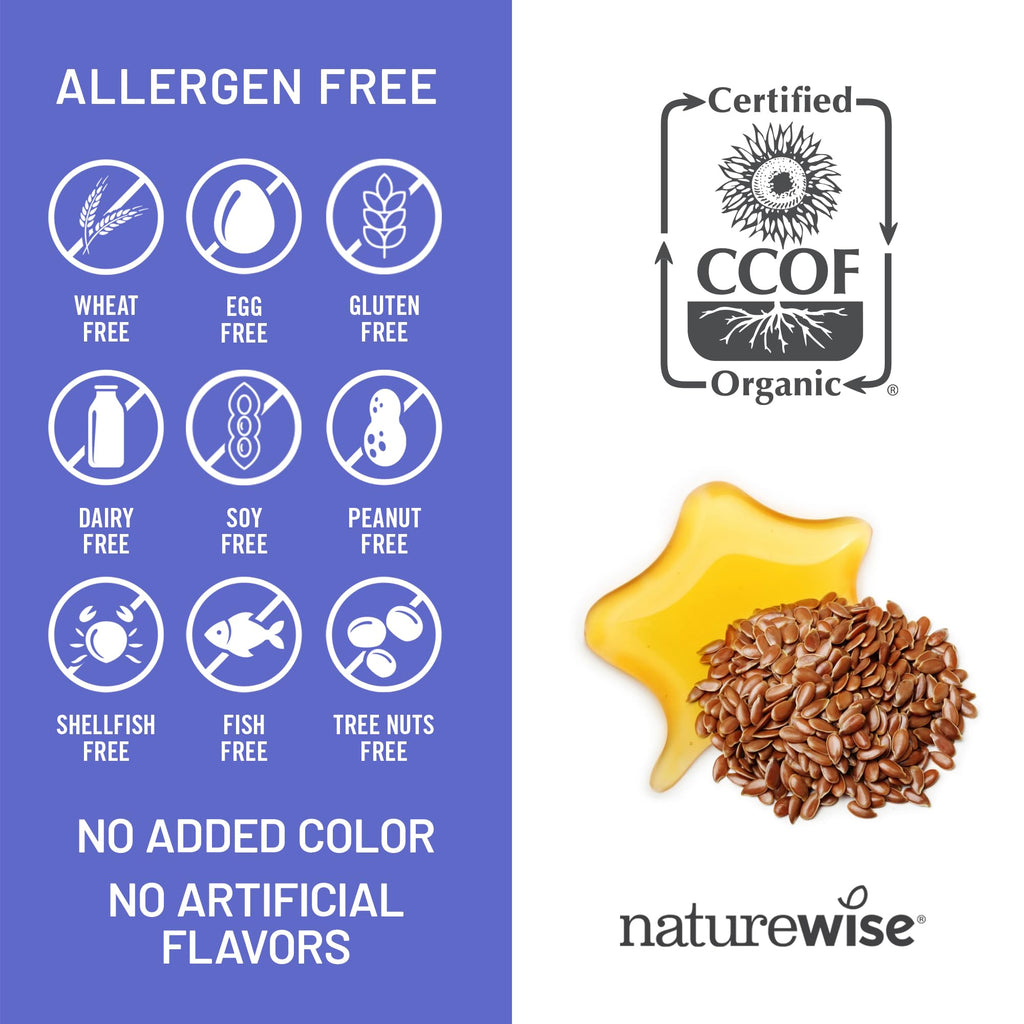 Authentic imported NatureWise flaxseed oil 1200mg capsules highlighting premium USA sourced wellness packaging