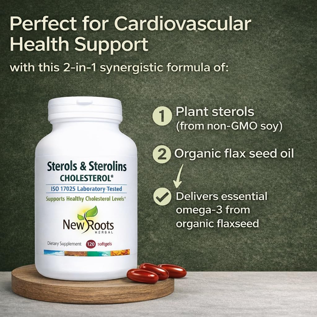 New Roots Herbal phytosterols with organic flaxseed 120 softgels supplement facts label