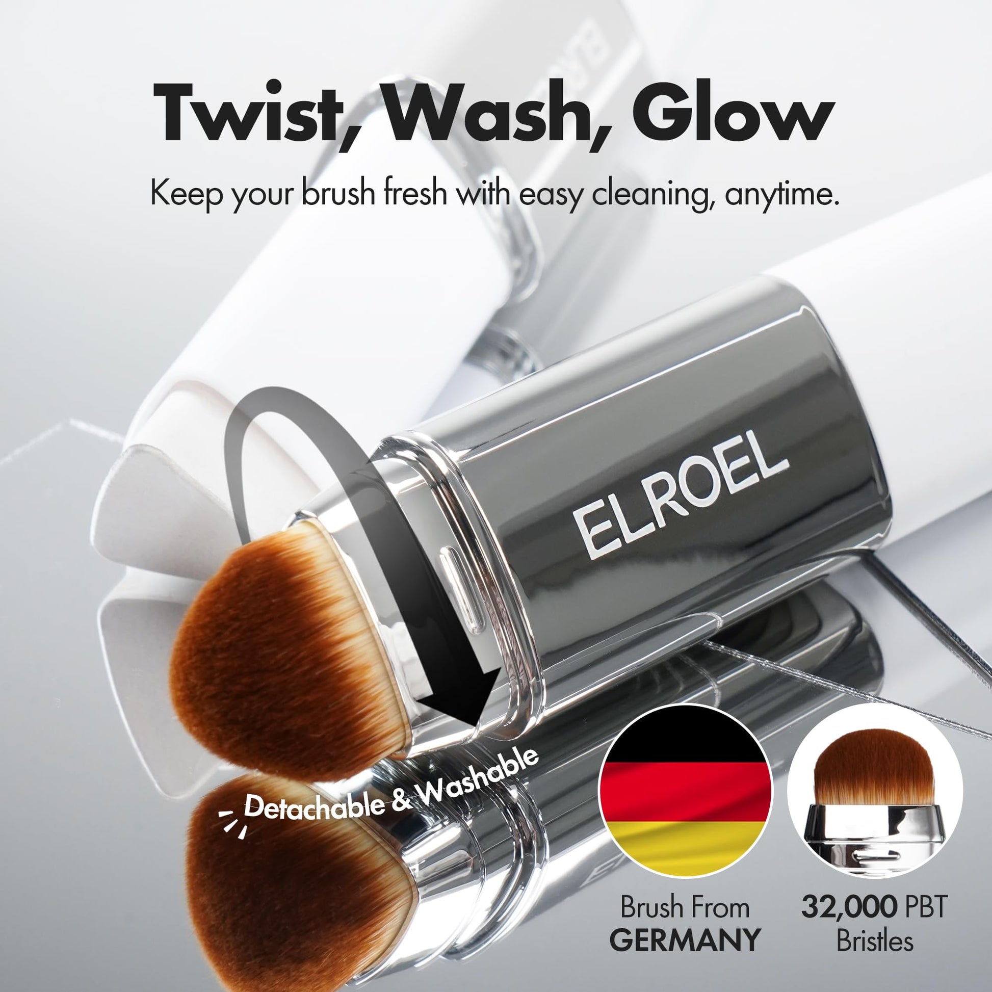 Authentic imported ELROEL makeup stick with detachable brush for flawless blending.