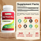 Best Naturals Red Yeast Rice supplement 240 capsules label