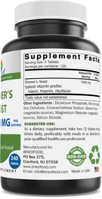 Brieofood Brewers Yeast supplement facts panel showing allergen free pure ingredients