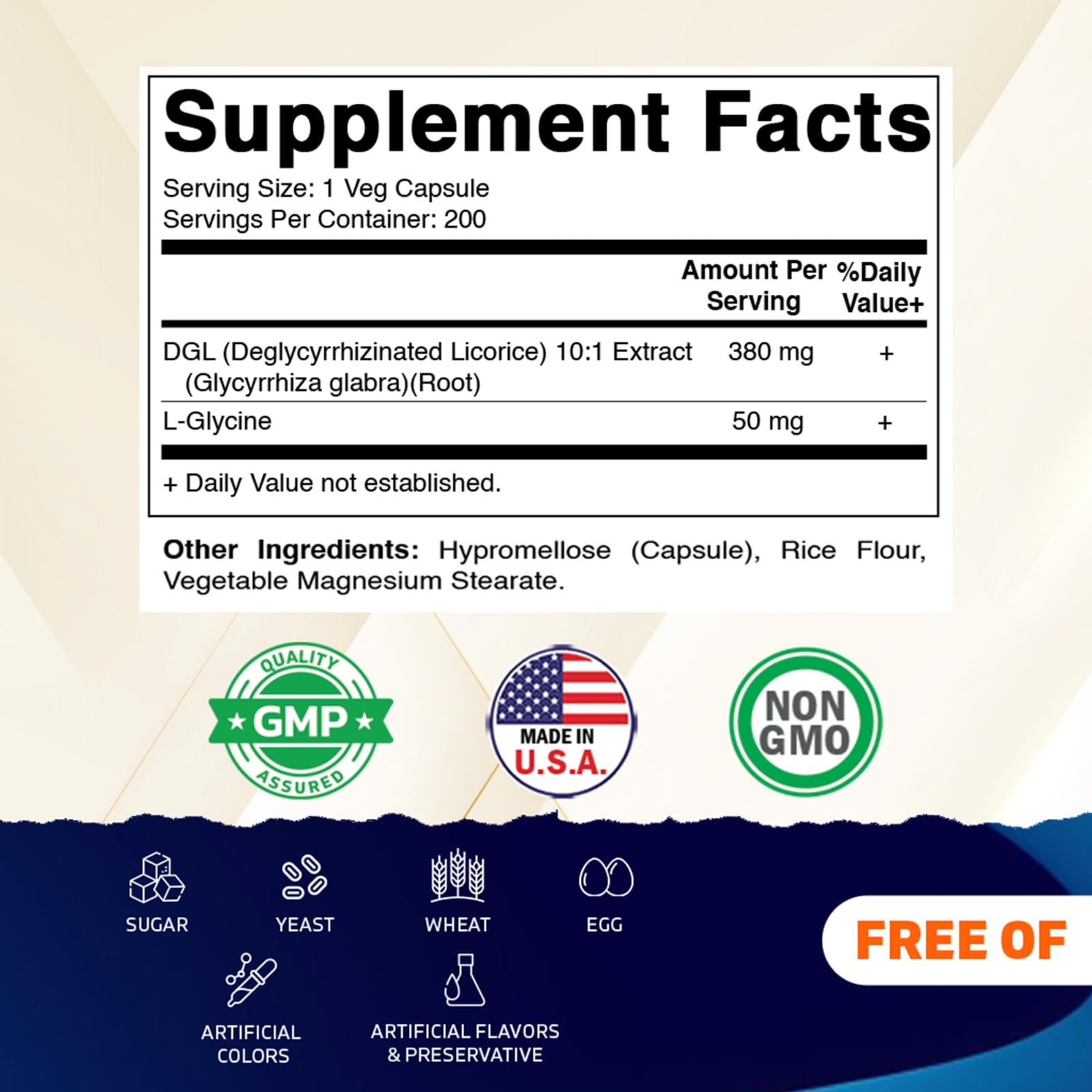 Vitamatic DGL Licorice 380mg dietary supplement bottle label