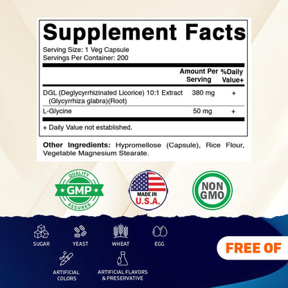 Vitamatic DGL Licorice 380mg dietary supplement bottle label