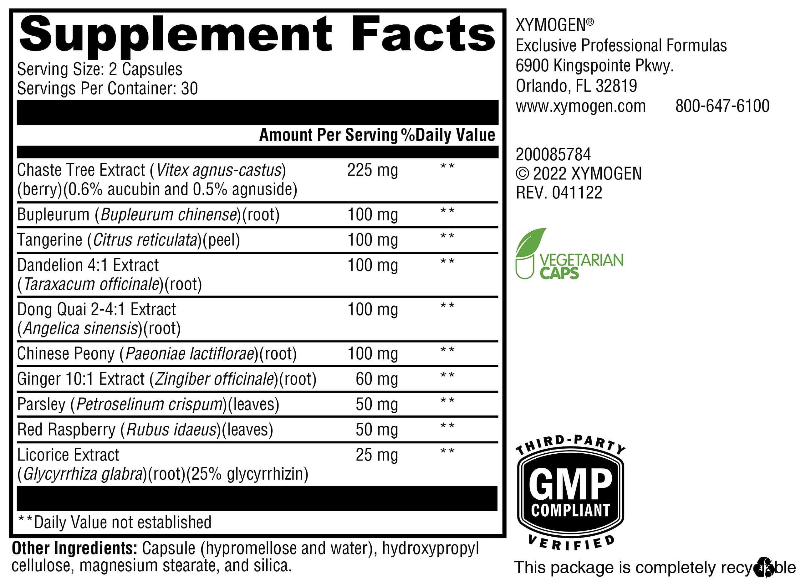 Xymogen PMS Soothe 60 capsules label details