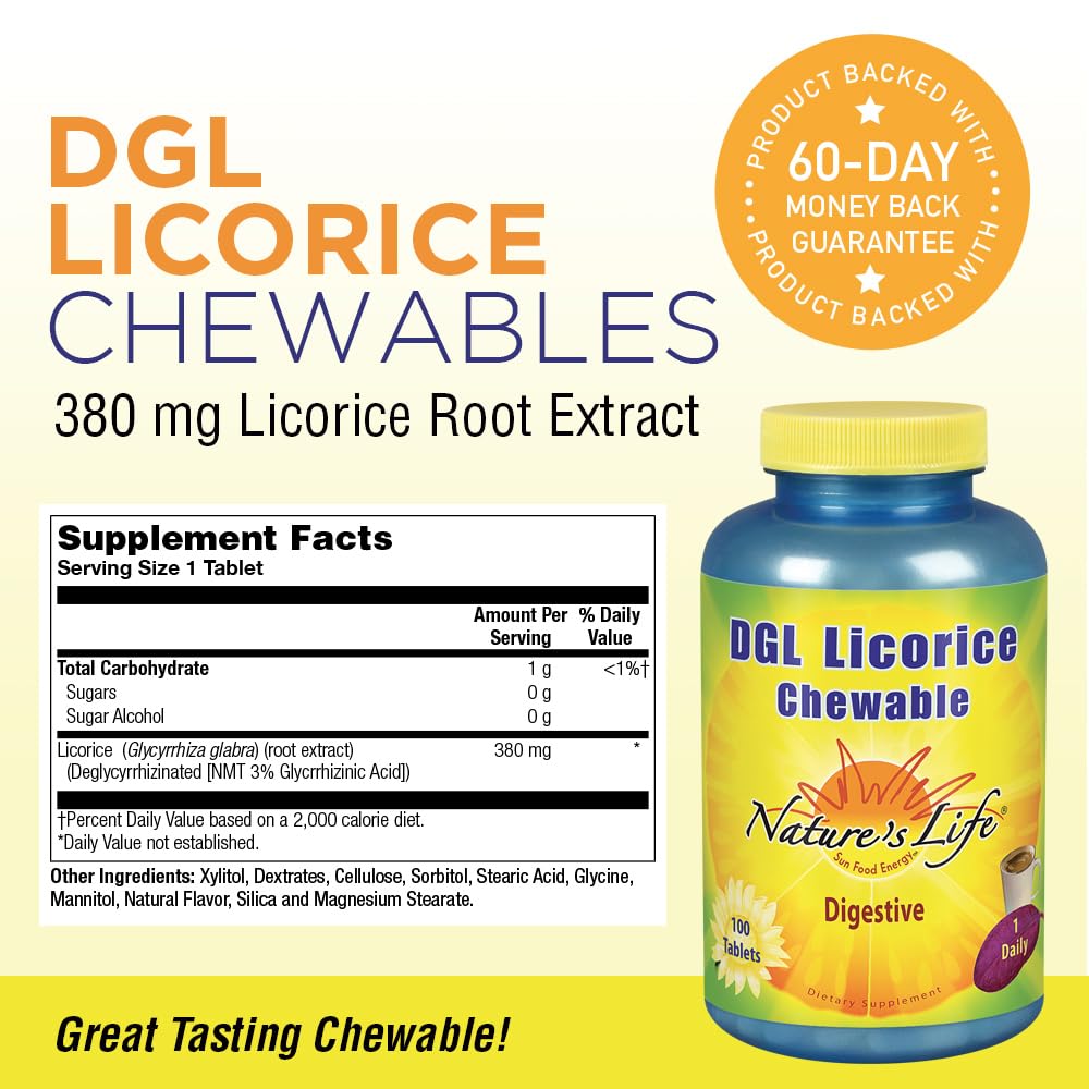 Nature's Life DGL Licorice supplement nutrition facts label