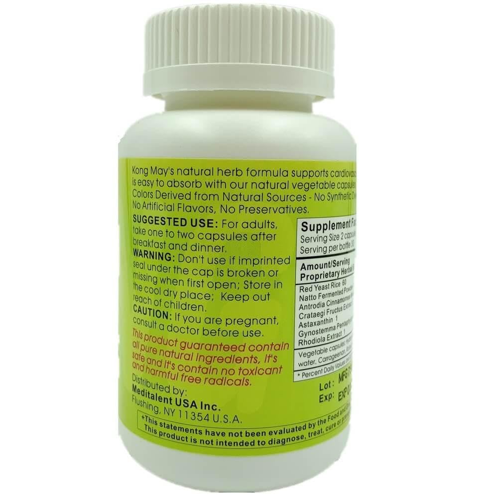 Meditalent Kong May 60 capsules supplement facts panel showing red yeast rice ingredients