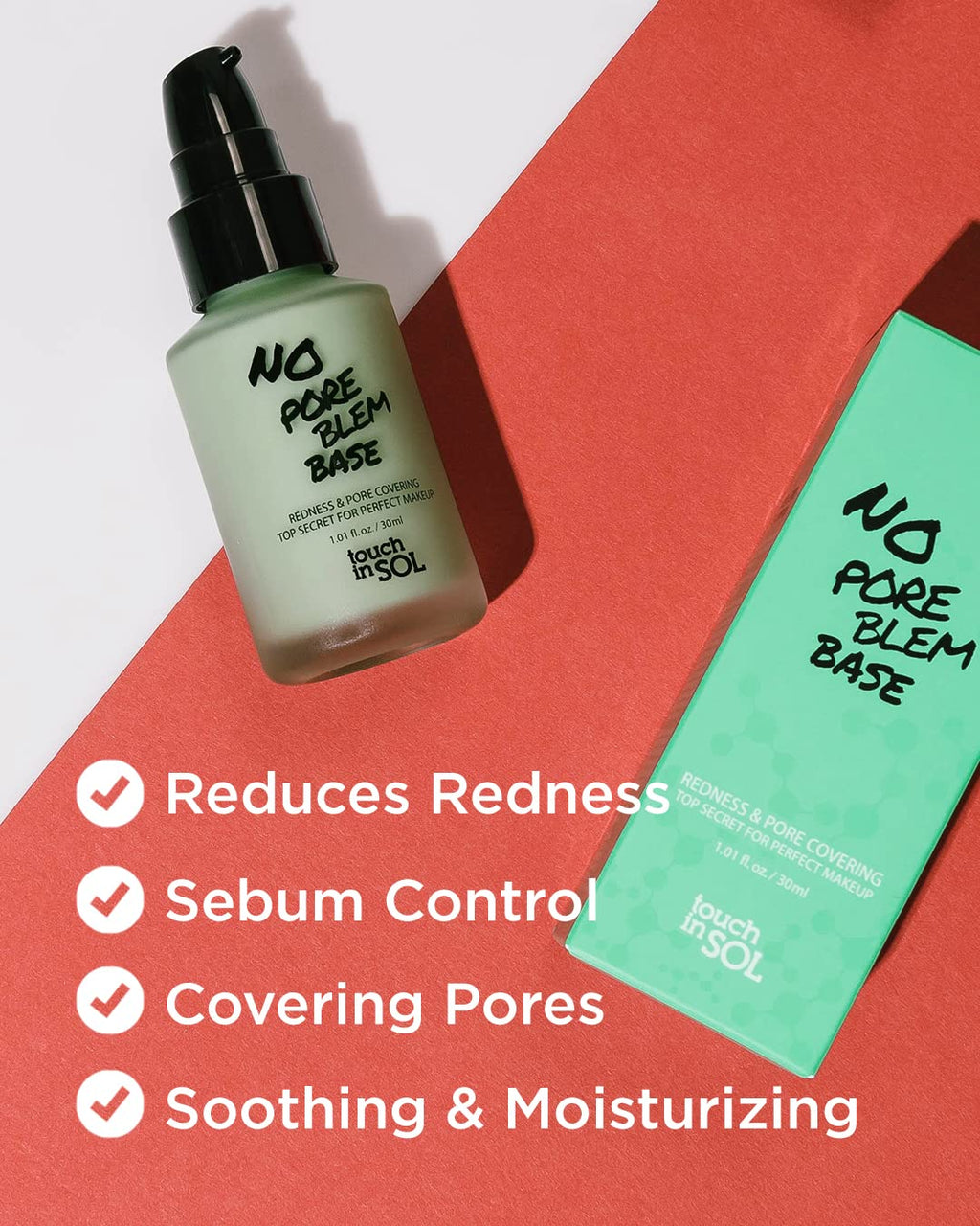 Touch In Sol No Pore Blem Primer pump applicator close up