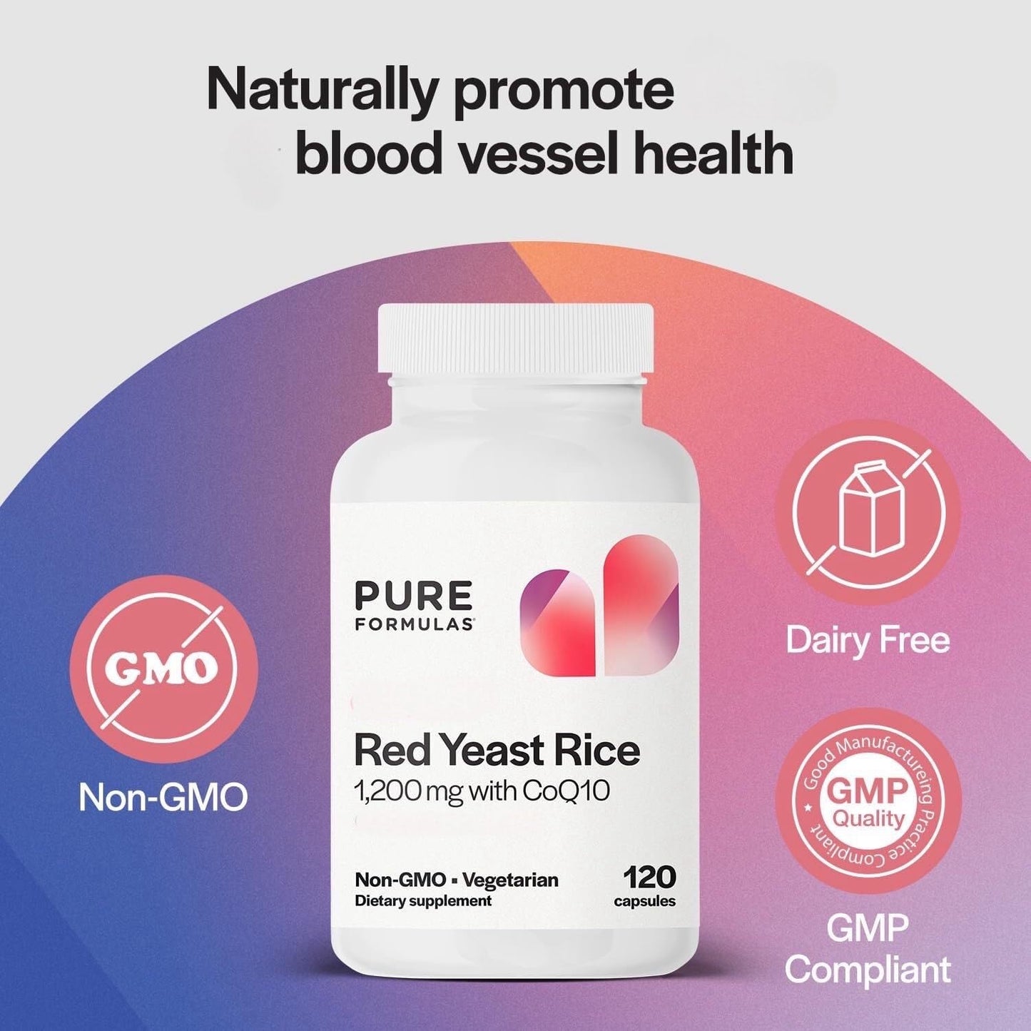 Back of PureFormulas Red Yeast Rice bottle displaying ingredient list
