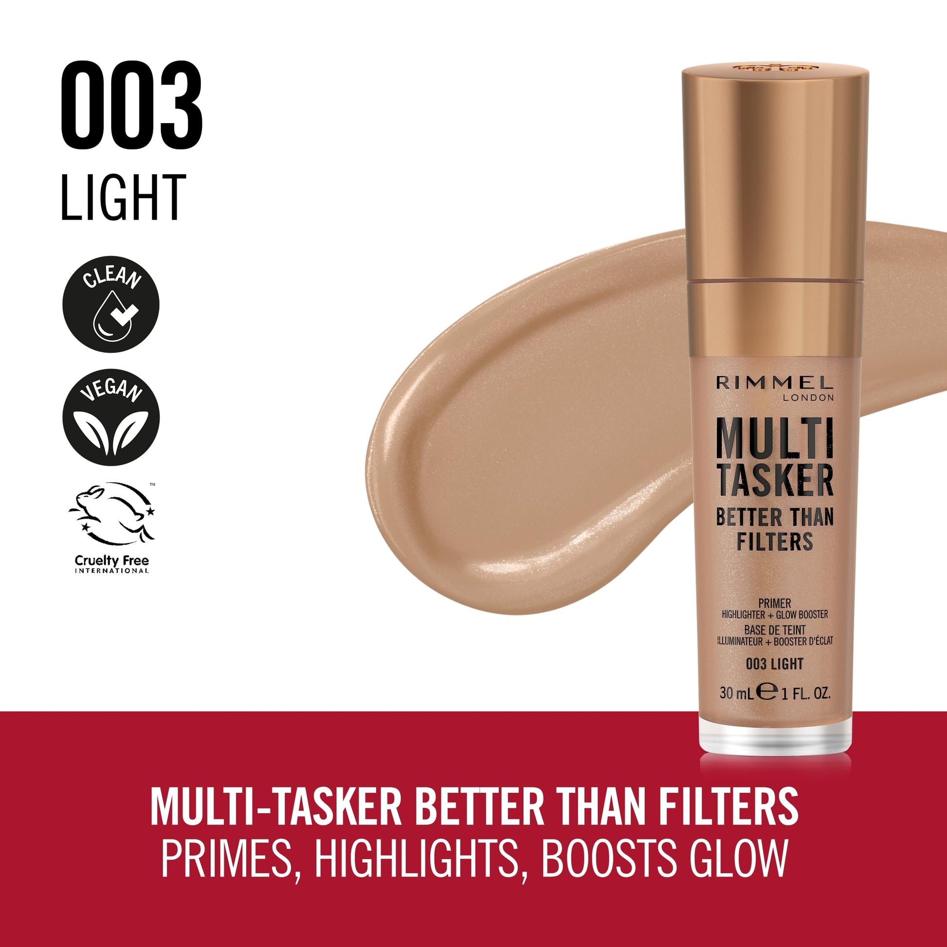 Rimmel 3-in-1 glow booster and highlighter bottle