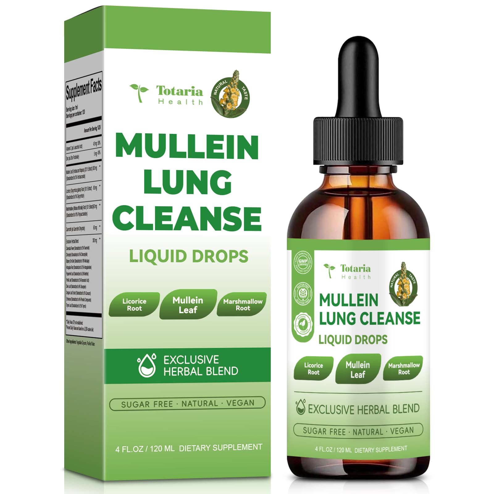 Totaria Mullein drops packaging showing herbal ingredients