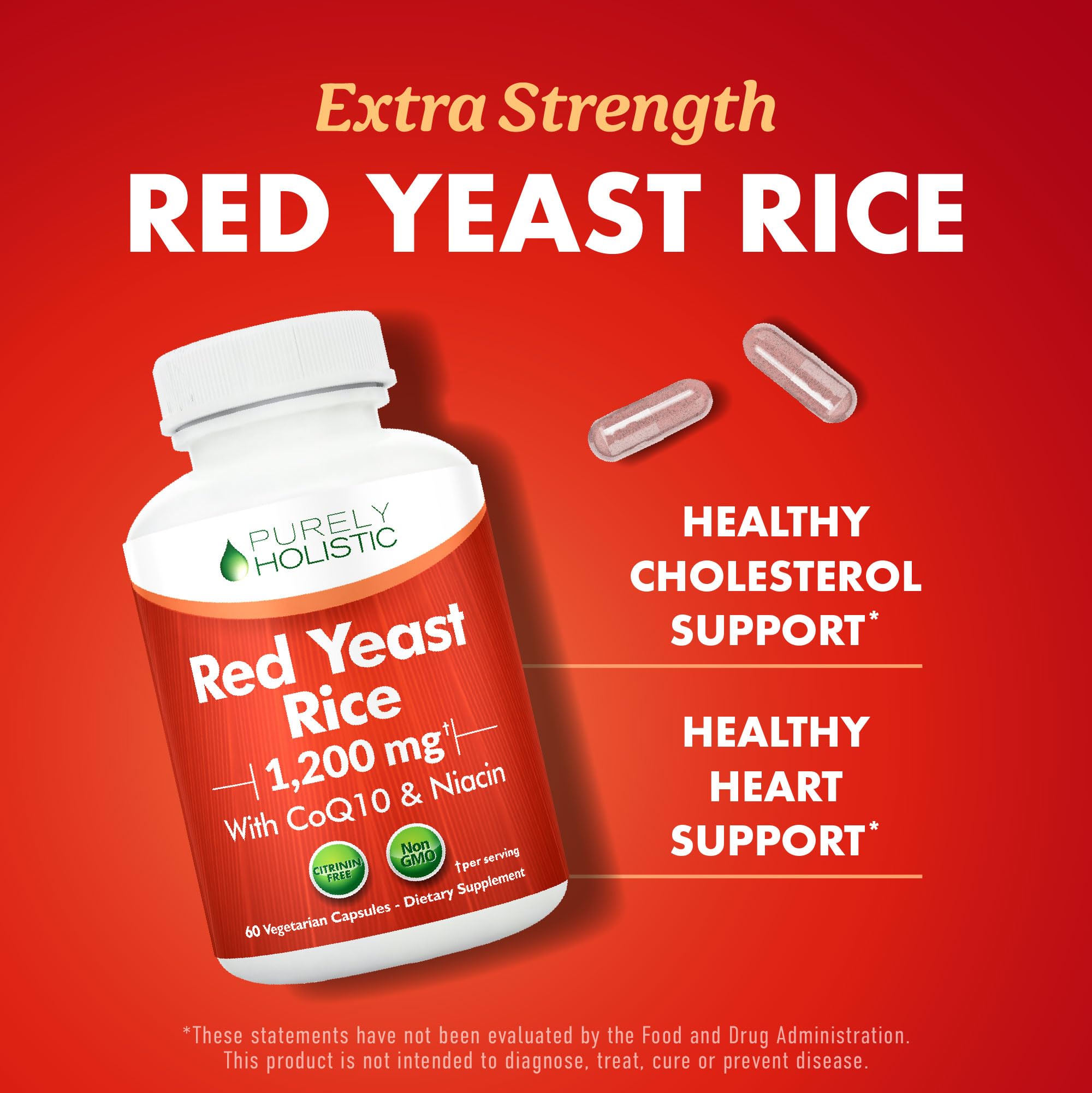 Purely Holistic Red Yeast Rice supplement bottle label details