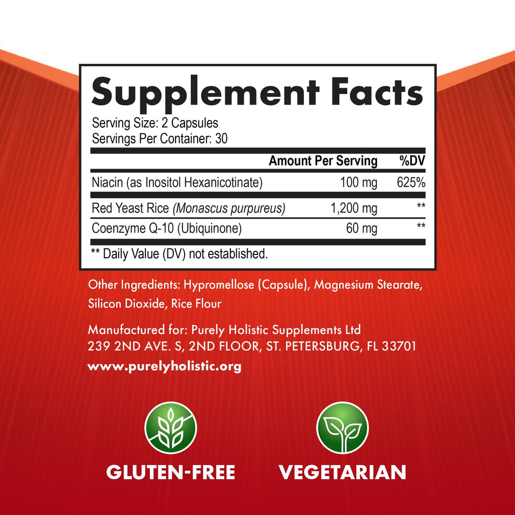 Side view of Purely Holistic red yeast rice bottle