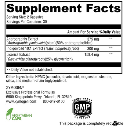 Side profile of Xymogen Viragraphis bottle showing ingredients