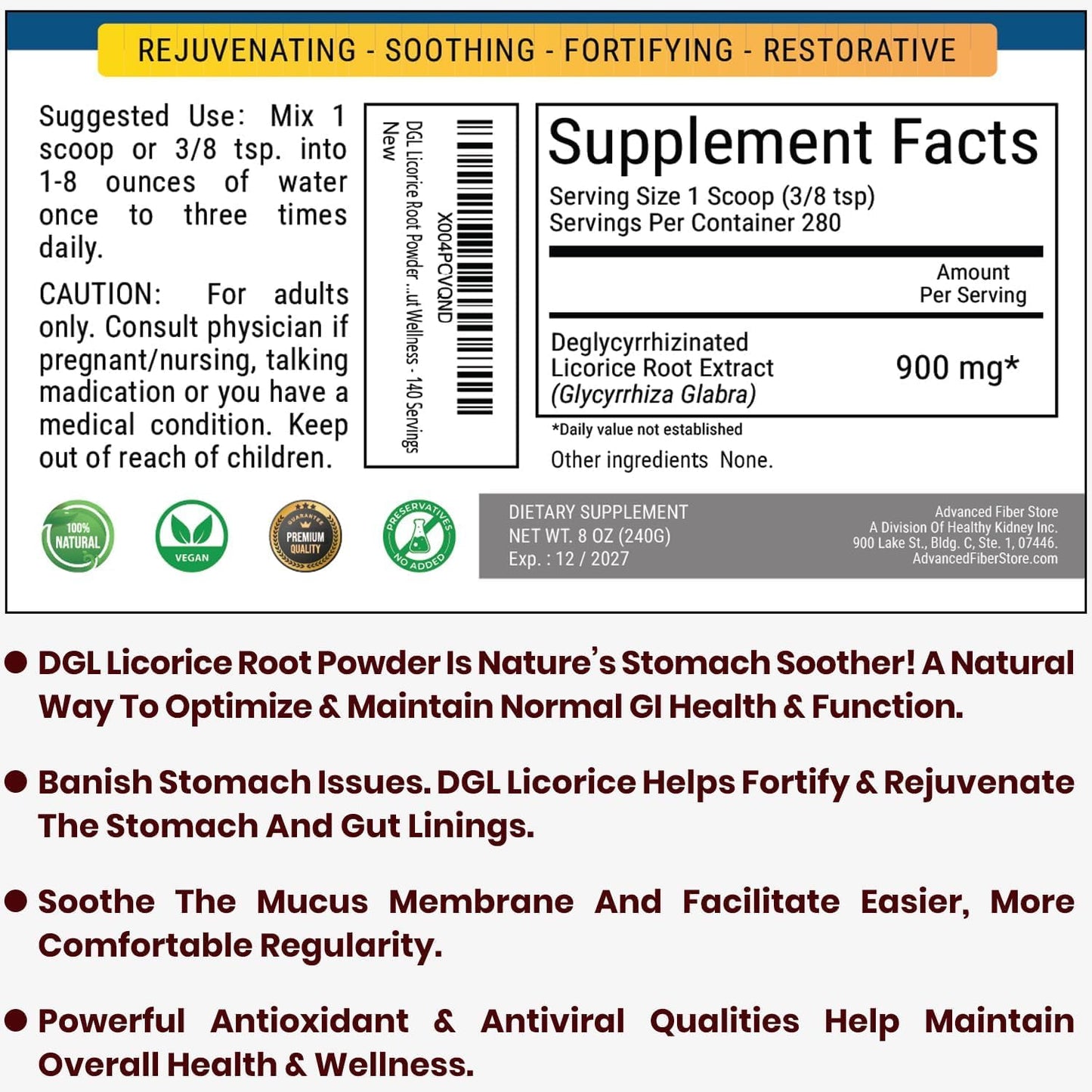 Side profile of Kidney Restore DGL Licorice Root Powder jar
