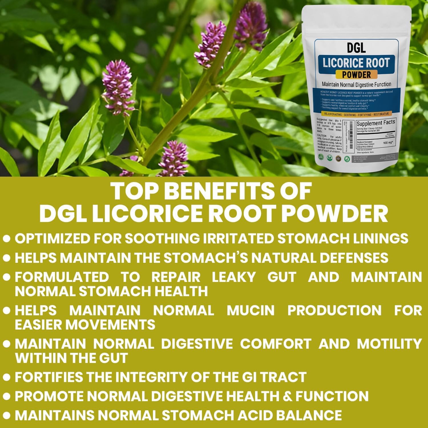 Close up view of Kidney Restore DGL Licorice Root Powder texture