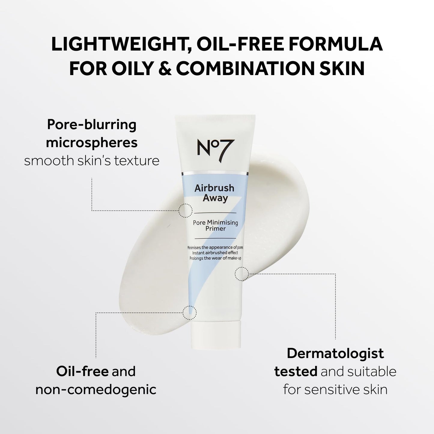 Back of No7 Airbrush Away primer tube with product details