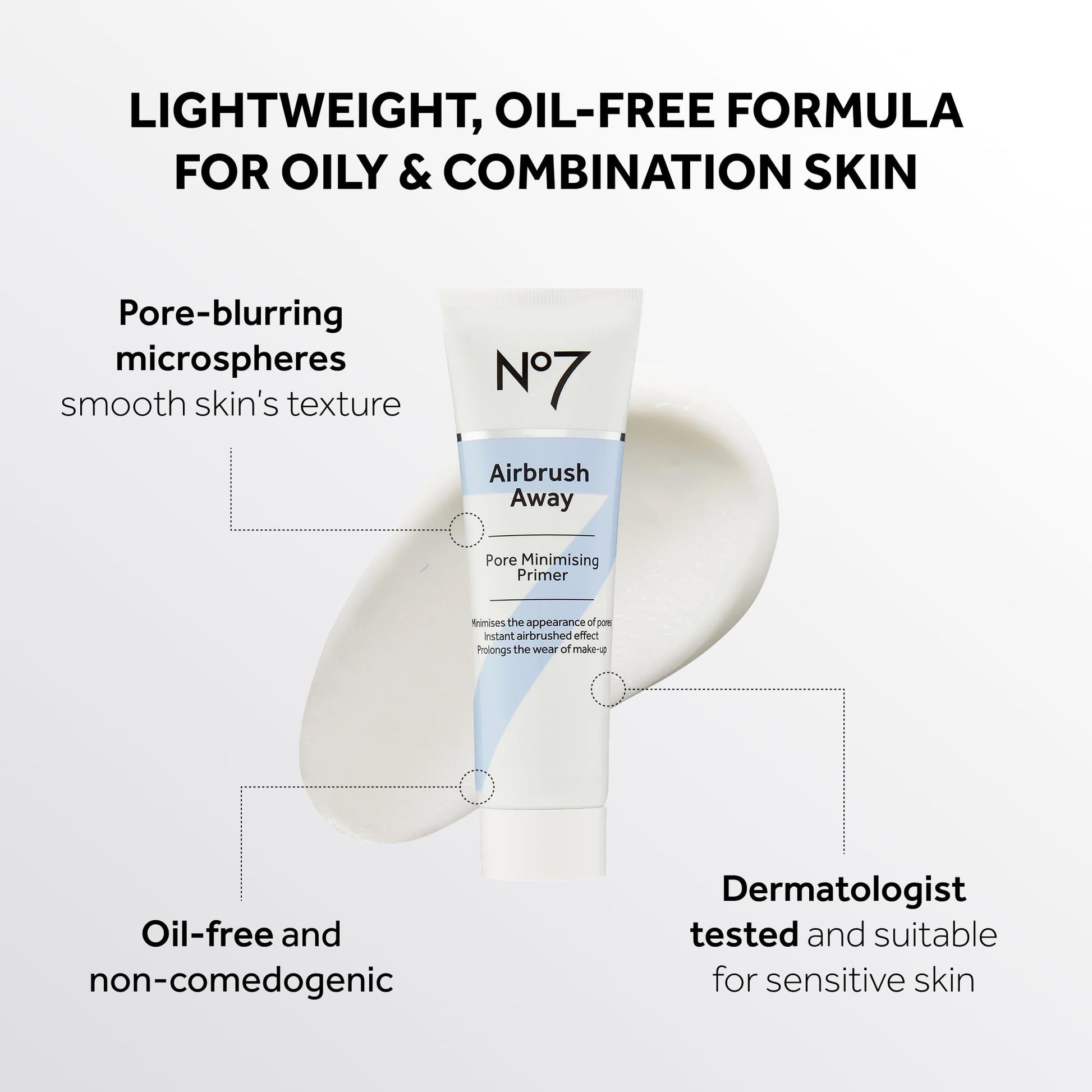 Back of No7 Airbrush Away primer tube with product details