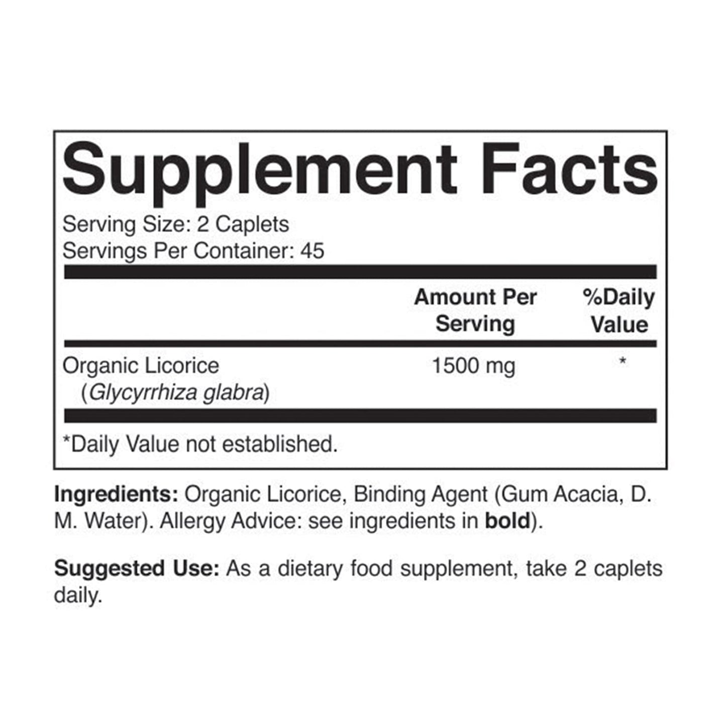 Organic licorice root vegetarian tablets nutritional facts