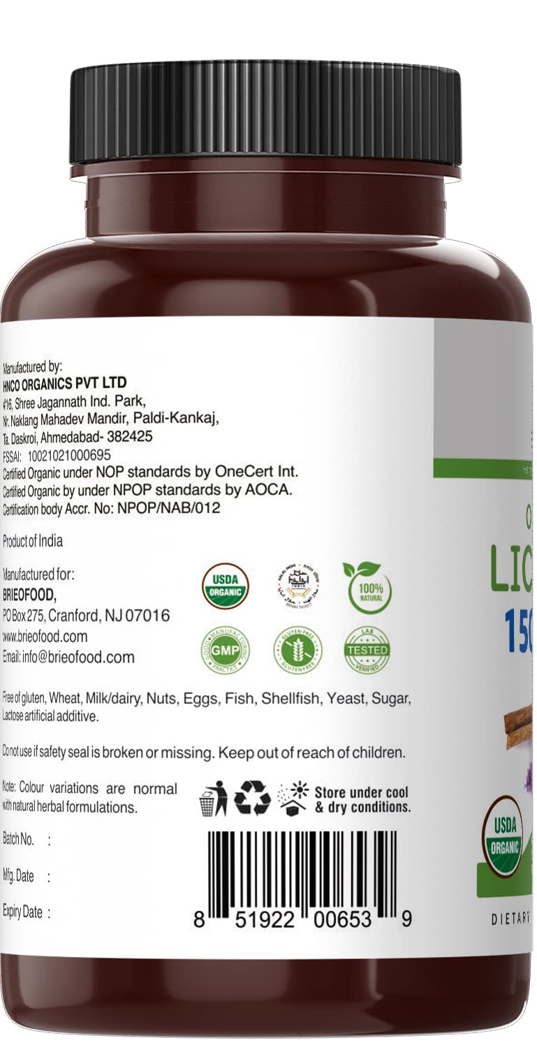 Certified organic licorice root dietary supplement bottle