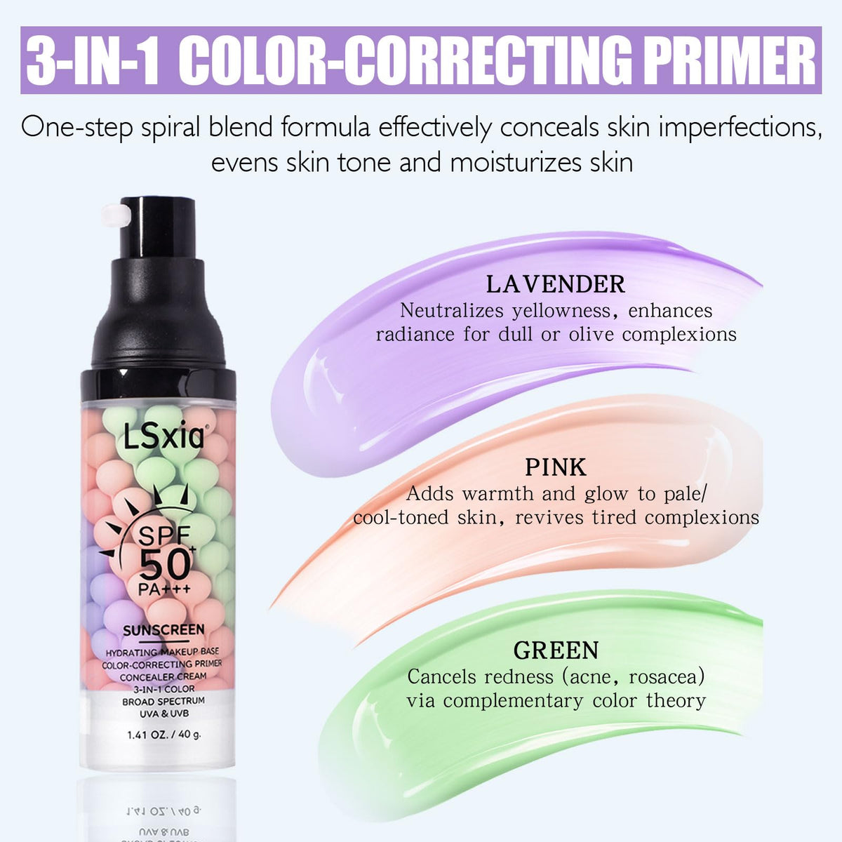 LSxia color correcting sunscreen product texture swatch on skin