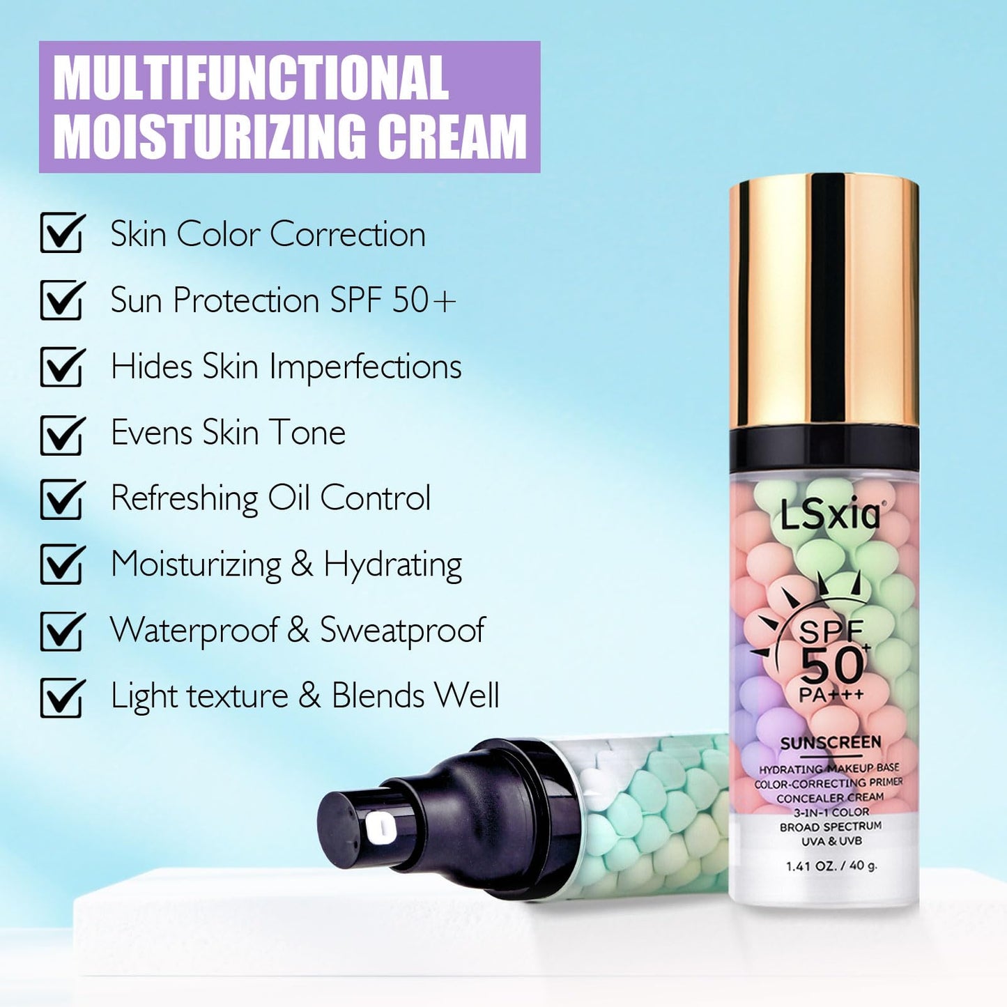 LSxia primer for face before makeup showing matte finish texture skin integration