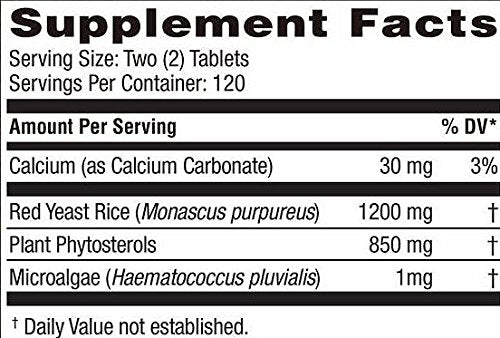 Weider Red Yeast Rice Plus dietary supplement tablets label facts