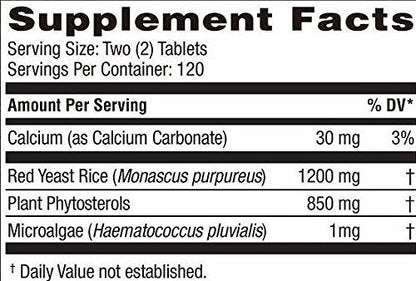Weider Red Yeast Rice Plus dietary supplement tablets label facts