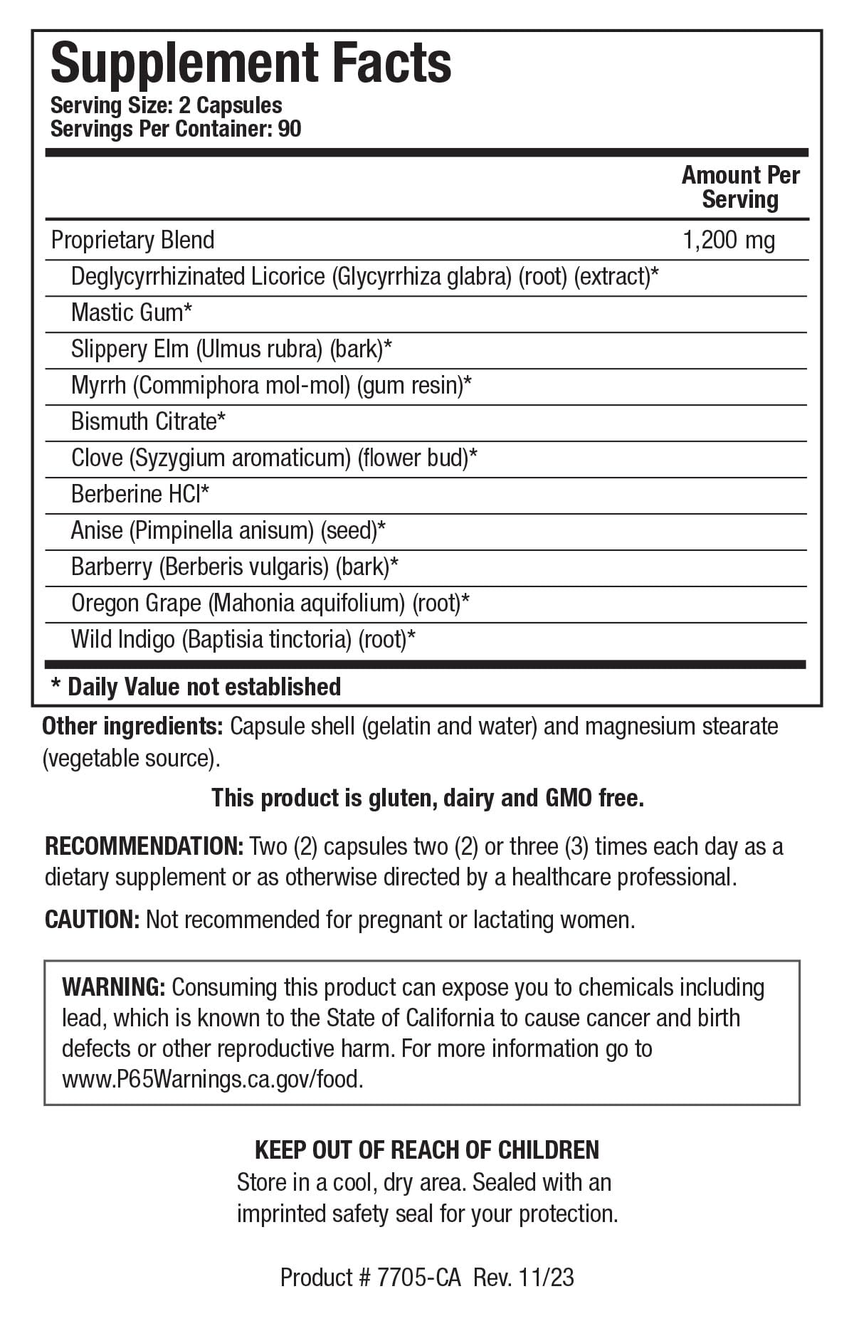 Biotics Research digestive health supplement label details