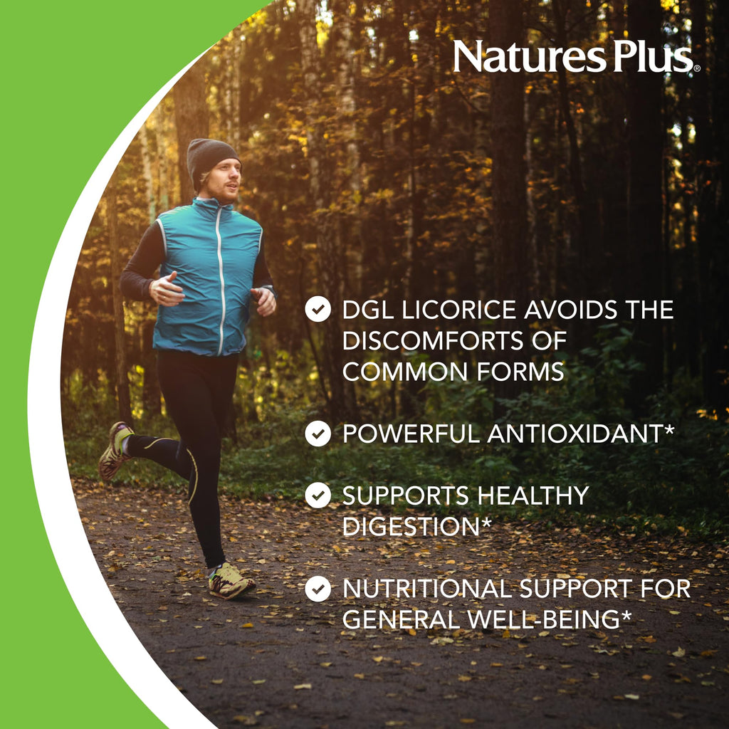 Back view of NaturesPlus DGL Licorice bottle showing ingredients