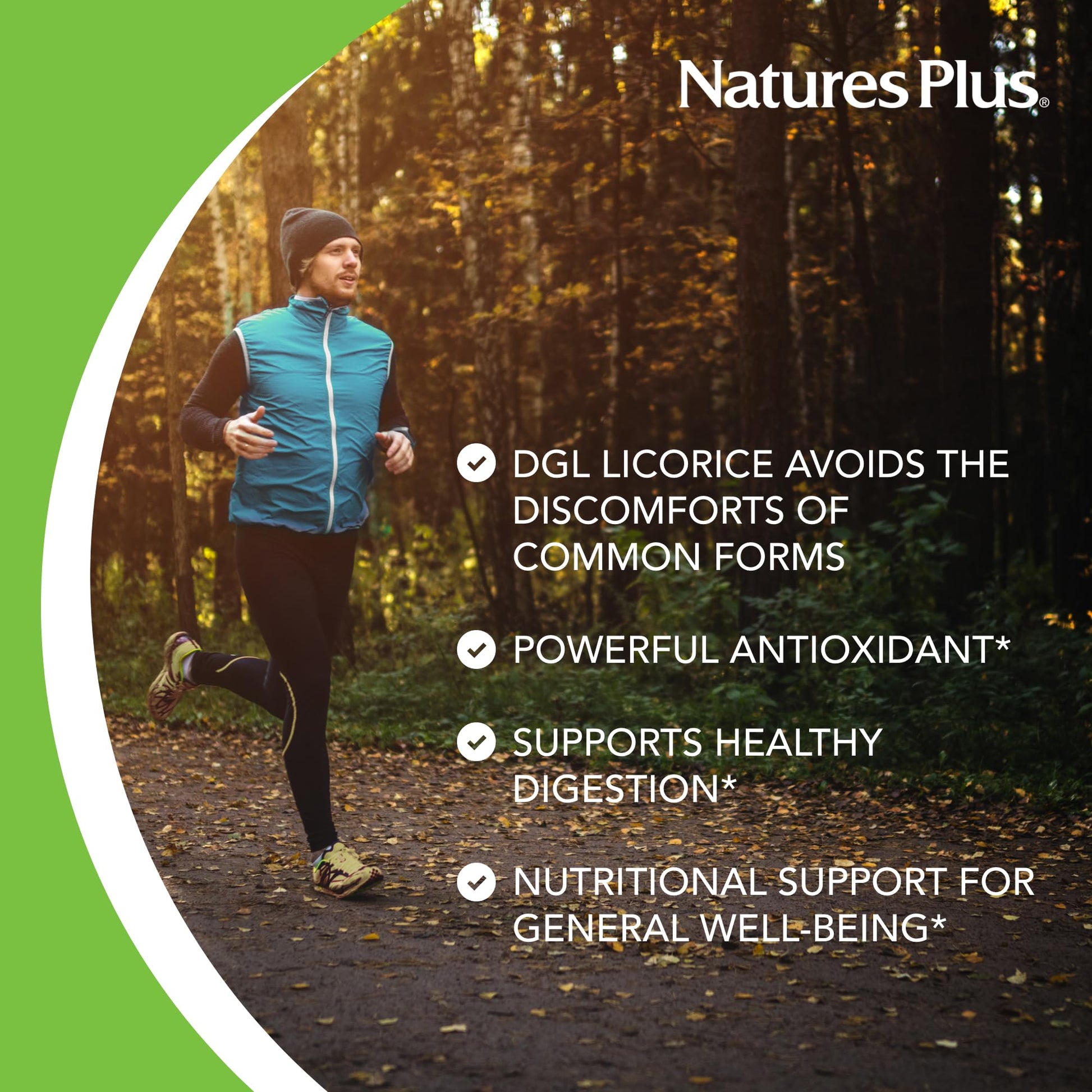 Back view of NaturesPlus DGL Licorice bottle showing ingredients