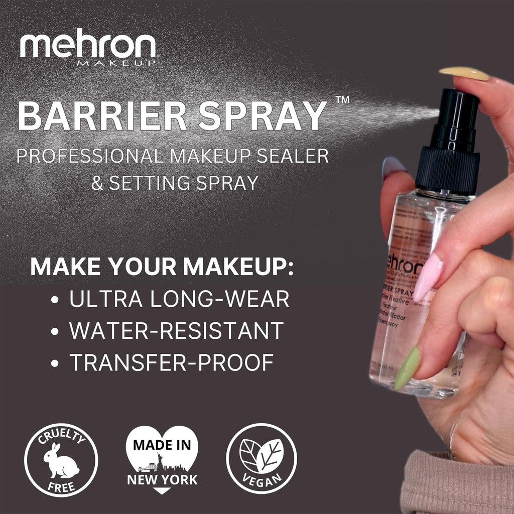 Mehron Makeup Barrier Spray professional setting spray application demo