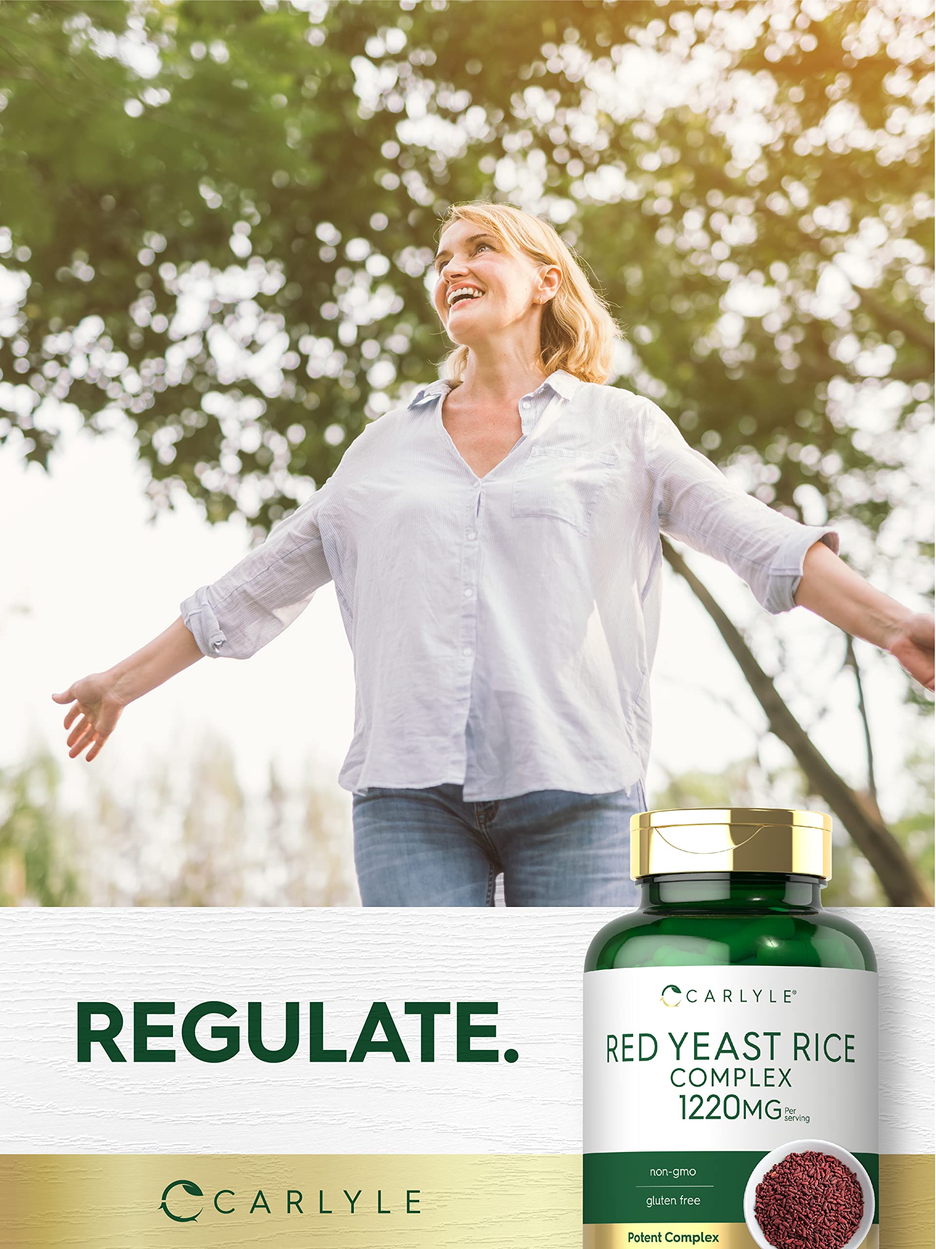 Premium Carlyle cholesterol health support vitamins bottle base and barcode info.